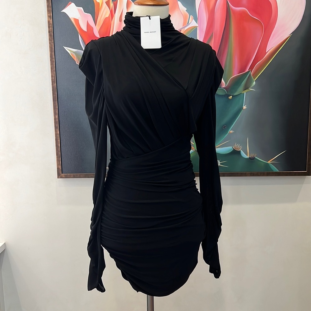 Isabel Marant Long Sleeve Ruched Jersey Body- Con Minidress Robe Jisola